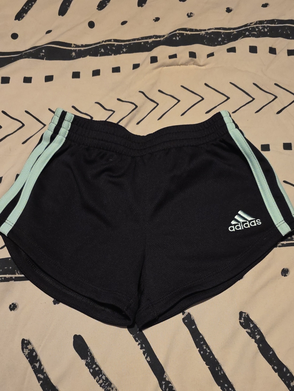 Kids adidas Black Athletic Shorts with Mint Side Stripes